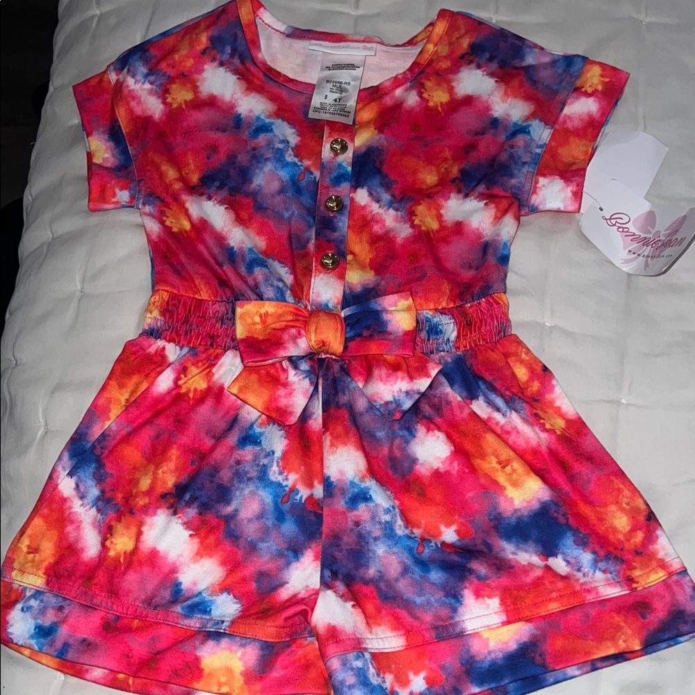 Bonnie Jean Multicolor Tie-Dye Dress with Bow
